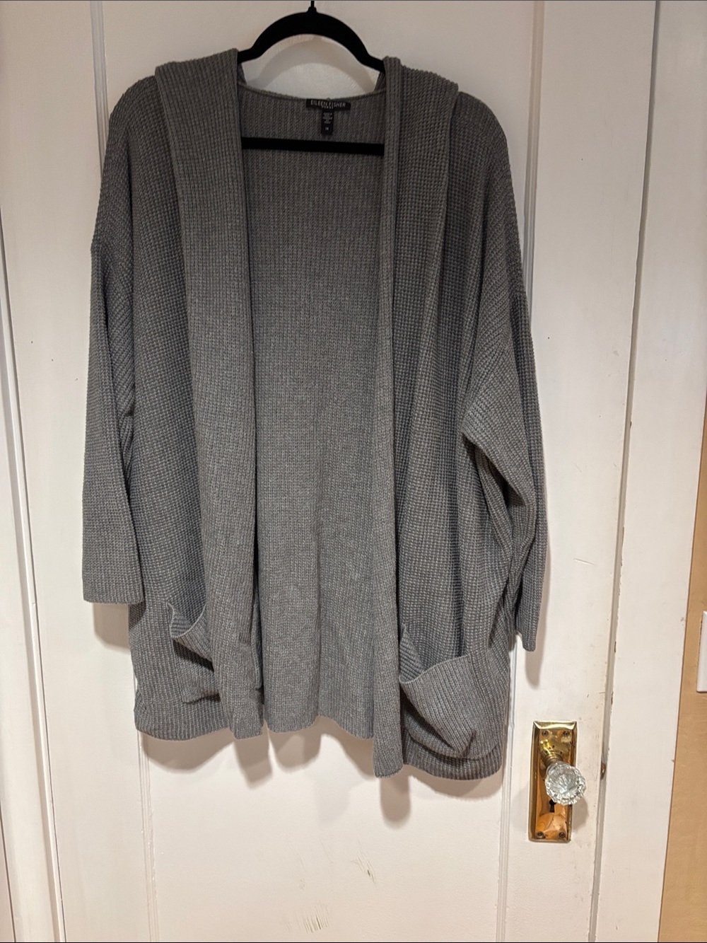 Eileen Fisher 100% organic cotton. Gray Open-Front Hooded Cardigan Sweater 3X